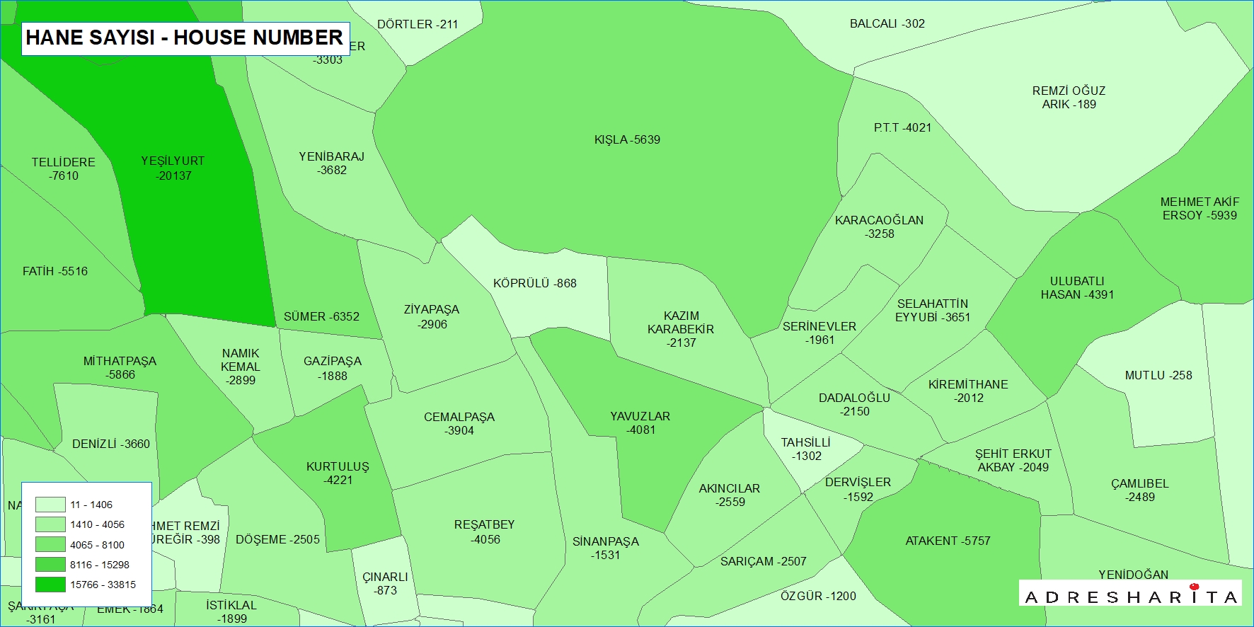 Hane sayısı yoğunluk haritası